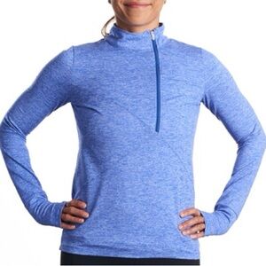 Oiselle Homerun Long Sleeve Half-Zip Running Top - Size 4 - Blue Heather - EUC